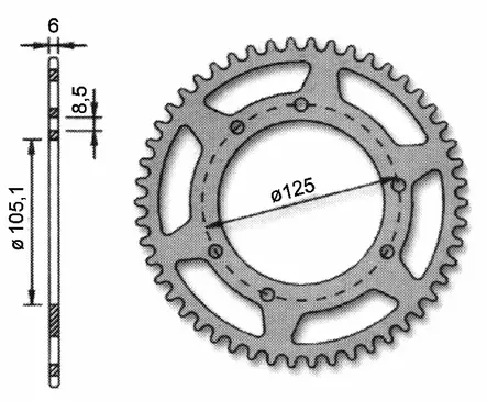 Forte Bagkugle, 52 tænder (420), Ø105mm, Aprilia / Derbi / Drac / Rieju / Yamaha - Scooter Baghjul - 27-70485 - 1