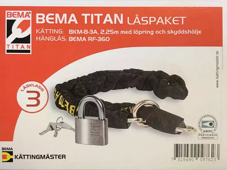 Bema BKM-8-3 &HL-3 kæde&lås Kædelængde 2.25m - Bådkæder - 492-09725K - 1